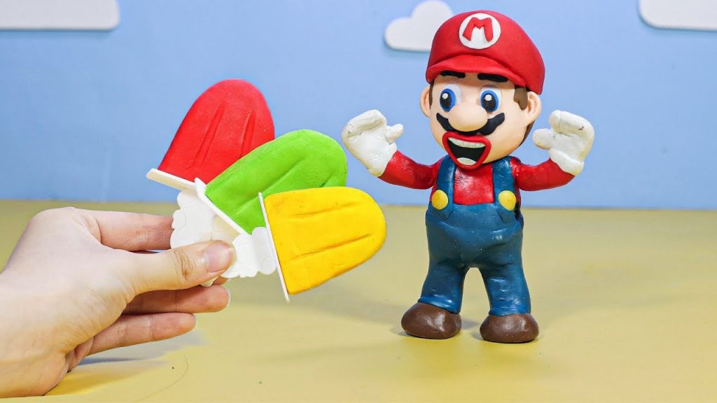 ðŸŒˆðŸ�§ Mario Vs Rainbow Fruit Ice Cream Mukbang – ASMR Eating Show & Funny Stop Motion Cooking ASMR