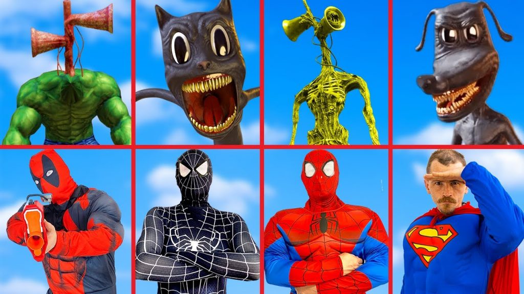 SUPERHEROS Power VS Cartoon Cat Siren Head SCP 096 | Spider-Man Funny  Day In Real Life | Angry Hulk