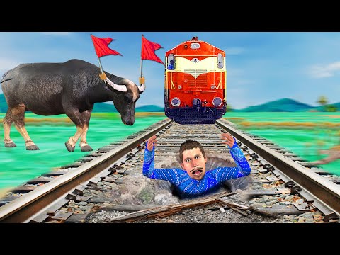 ट्रेन बचाव भैंस Train Vs Buffalo Hindi Kahaniya Comedy Video Moral Stories Must Watch Comedy Video