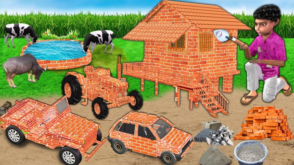 Miniature Brick House Swimming Pool Mini Brick Tractor Car Comedy Video Hindi Kahani New Funny Story