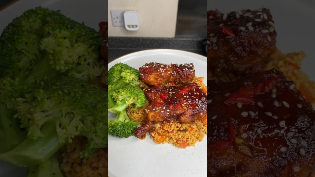 Roasted Vegetable Couscous & Sticky Sesame Chicken 🫶🏽😍| LIKE&SUBSCRIBE #cooking  #food #recipe