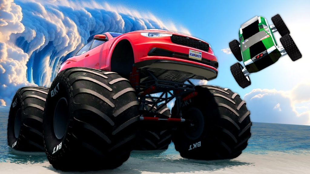 RC CARS vs MONSTER TRUCKS Race Against a FLOOD in BeamNG Drive Mods!