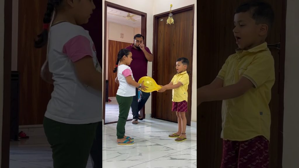 Daddy Solves Siblings Ballon Problem 😱🤣 #nannuchunnu #comedy #shorts
