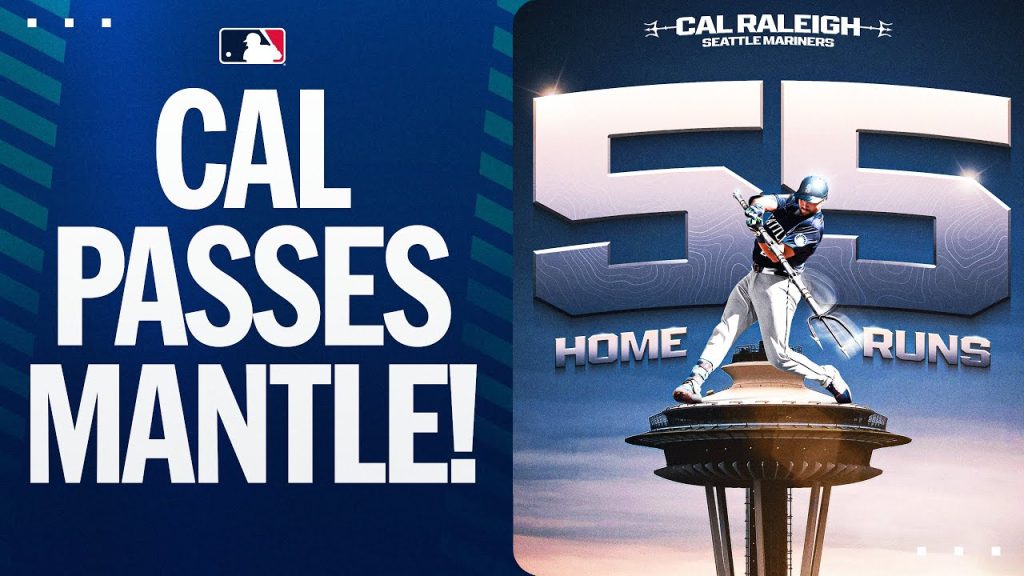 HIST🍑RY! Cal Raleigh passes Mickey Mantle for the most home runs by a switch-hitter in a season! 🔱