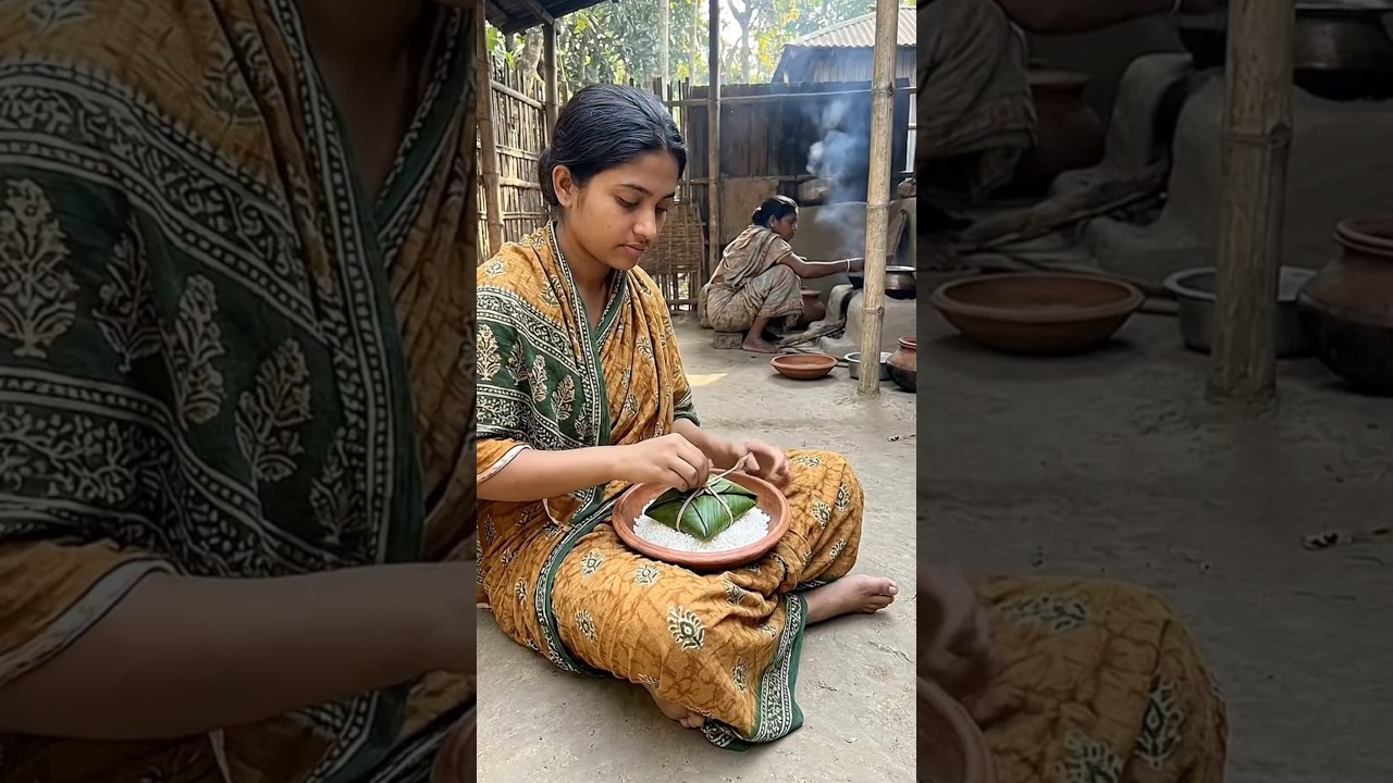 Traditional shrimp paturi and hot rice of rural Bengal. #shorts #food #recipe #cooking #ShrimpPaturi