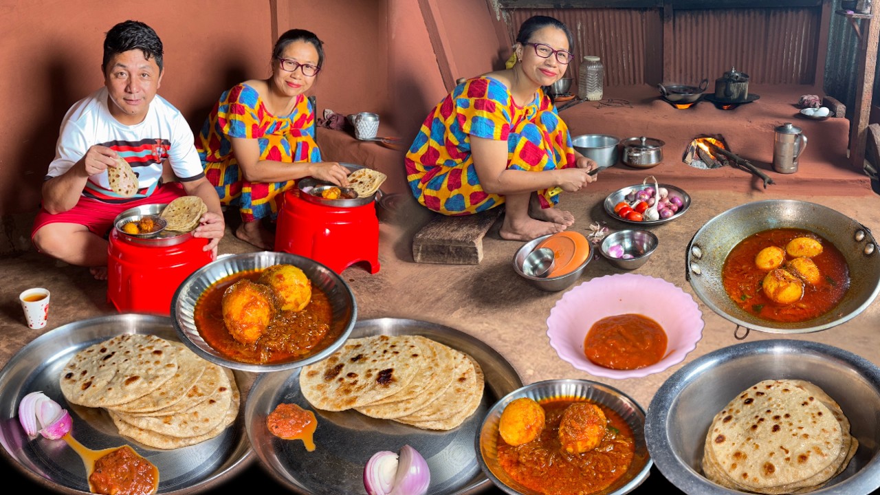 Simple Oil Roti Recipe || Egg Masala Curry with Roti Delicious Food Recipe Cooking & Eating