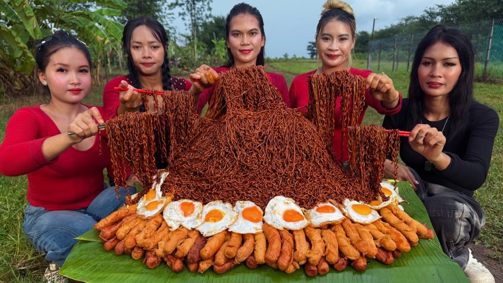 Aamzing cooking spicy noodle egg and hotdog recipe | countryside cooking food recipe