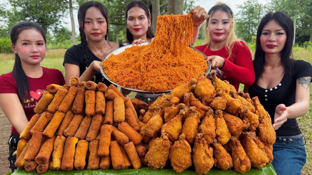 Amazing cooking chicken crispy hotdog and noodle recipe | countryside cooking food recipe
