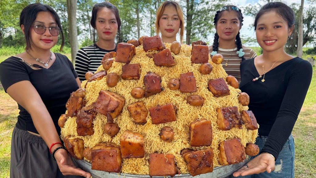 Amazing cooking pork egg and noodle recipe | countryside cooking food recipe
