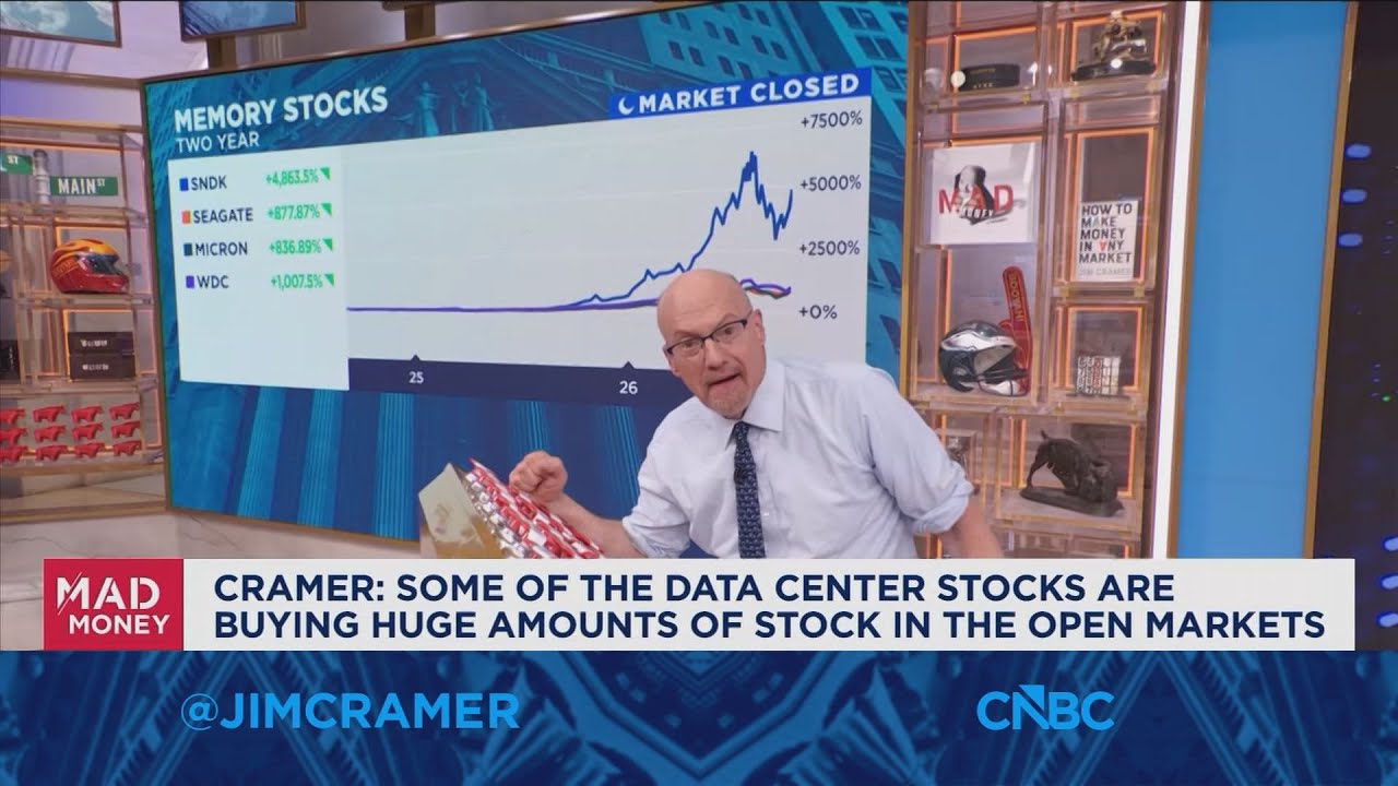 Some of the data center stocks are buying huge amounts of stock in the open markets, says Jim Cramer