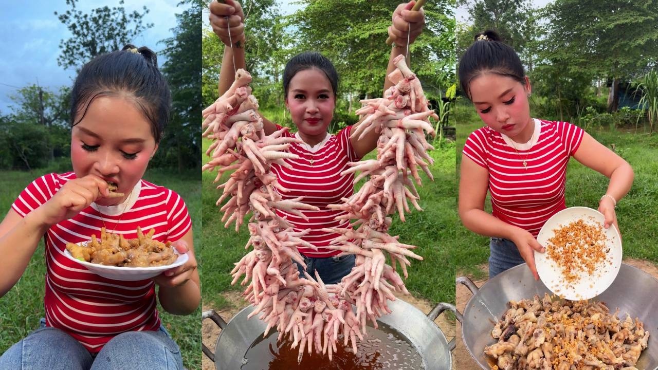 Cooking giant pile of chicken yummy food recipe