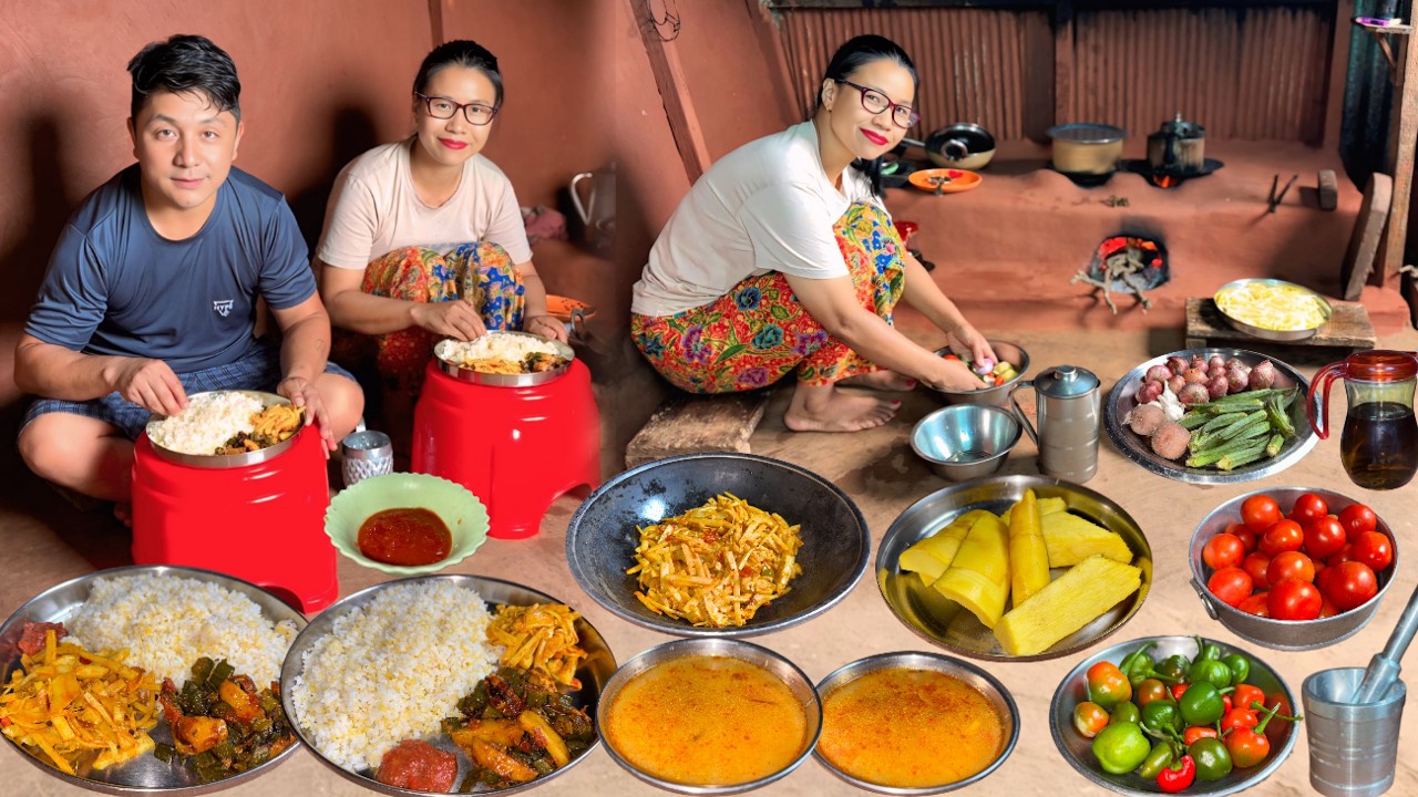 Darjeeling Gorkha Food Recipe : Tama Bamboo Shoot Curry, Atta Jhol & Aloo Bhindi with Corn Rice