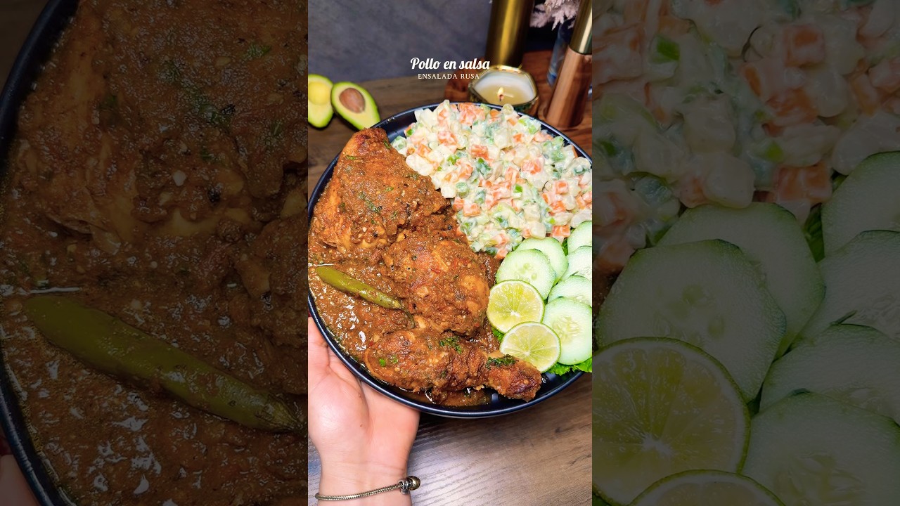 Pollo en salsa con ensalada rusa #ideasdecomida #food #recipe #foodie